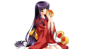 Preview wallpaper anime, girl, brunette, kimono, ball, posture