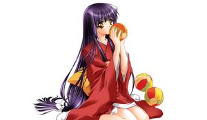 Preview wallpaper anime, girl, brunette, kimono, ball, posture