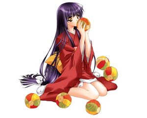 Preview wallpaper anime, girl, brunette, kimono, ball, posture