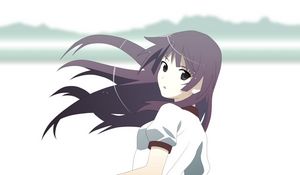 Preview wallpaper anime, girl, brunette, wind, look