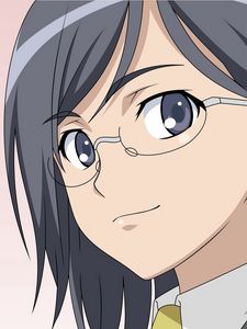 Preview wallpaper anime, girl, brunette, glasses, grin, form of