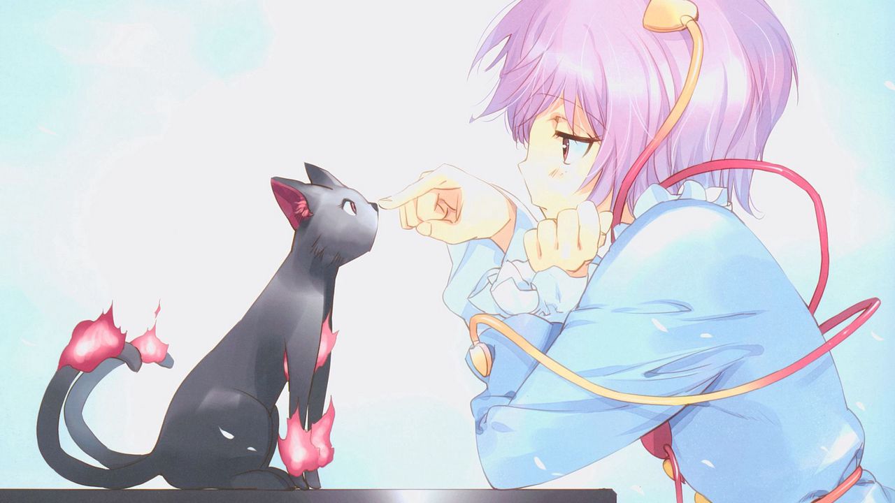 Wallpaper anime, girl, cat, sadness, disappointment