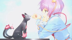 Preview wallpaper anime, girl, cat, sadness, disappointment