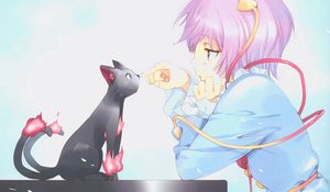 Preview wallpaper anime, girl, cat, sadness, disappointment