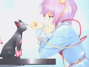 Preview wallpaper anime, girl, cat, sadness, disappointment