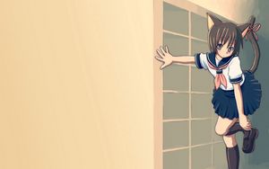 Preview wallpaper anime, girl, cat, tail, creature