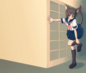 Preview wallpaper anime, girl, cat, tail, creature
