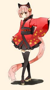 Preview wallpaper anime, girl cat, costume, ears, kimono