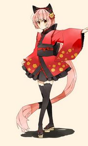 Preview wallpaper anime, girl cat, costume, ears, kimono