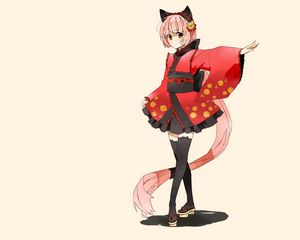 Preview wallpaper anime, girl cat, costume, ears, kimono