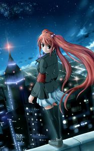 Preview wallpaper anime, girl, city, night, wind