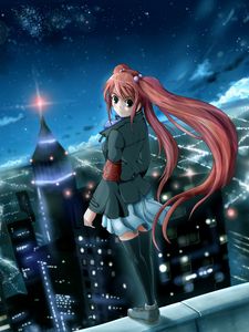 Preview wallpaper anime, girl, city, night, wind