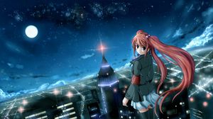 Preview wallpaper anime, girl, city, night, wind