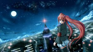 Preview wallpaper anime, girl, city, night, wind