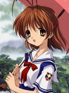 Preview wallpaper anime, girl, cute, umbrella, rain, nature