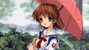 Preview wallpaper anime, girl, cute, umbrella, rain, nature