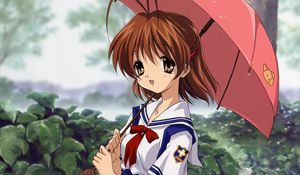 Preview wallpaper anime, girl, cute, umbrella, rain, nature