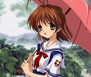 Preview wallpaper anime, girl, cute, umbrella, rain, nature