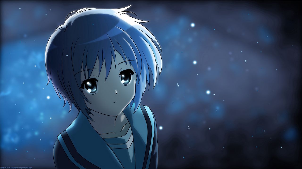 Wallpaper anime, girl, cute, lights, night