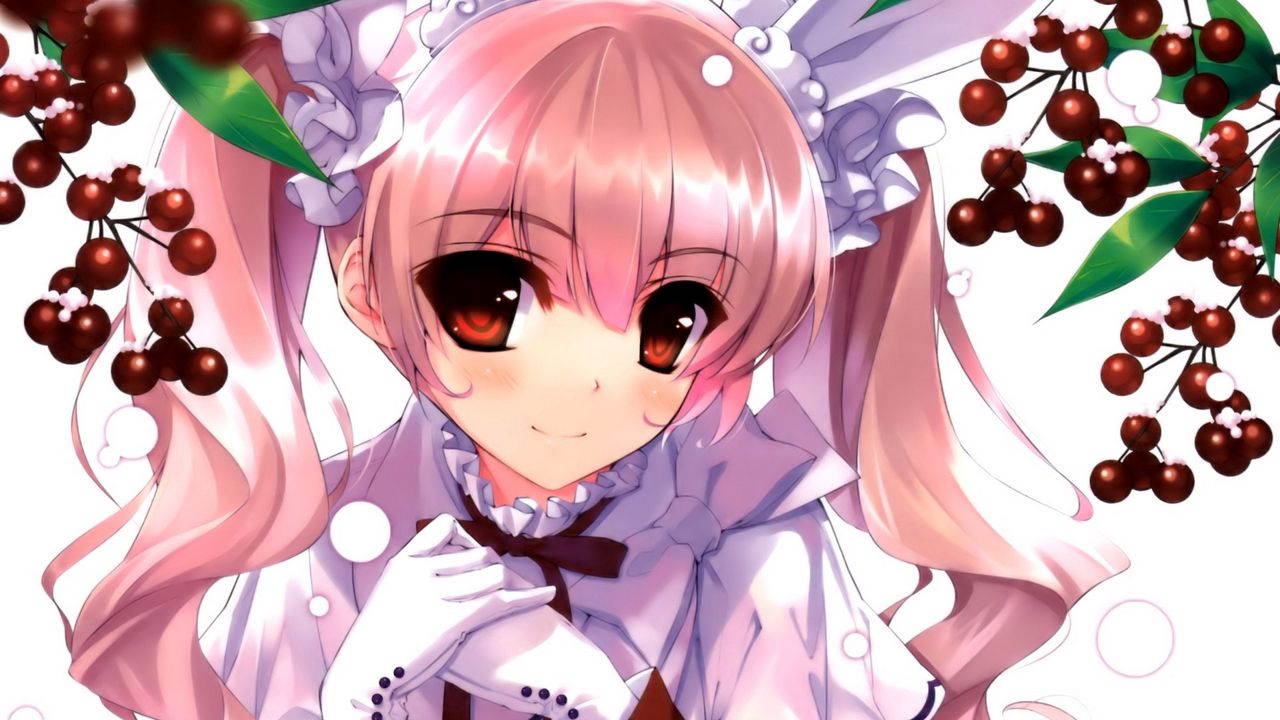 Wallpaper anime, girl, cute, smile, tenderness, cherry