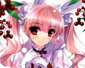 Preview wallpaper anime, girl, cute, smile, tenderness, cherry