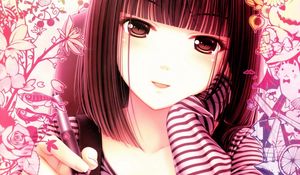 Preview wallpaper anime, girl, face, pen, white, pink