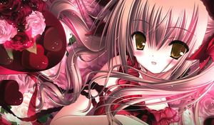 Preview wallpaper anime, girl, flowers, candy, holiday