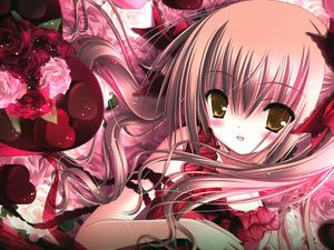 Preview wallpaper anime, girl, flowers, candy, holiday