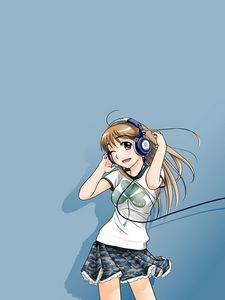Preview wallpaper anime, girl, fun, music, headphones