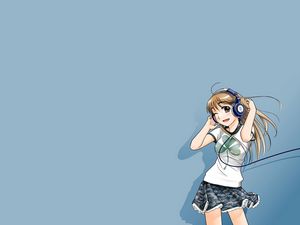 Preview wallpaper anime, girl, fun, music, headphones