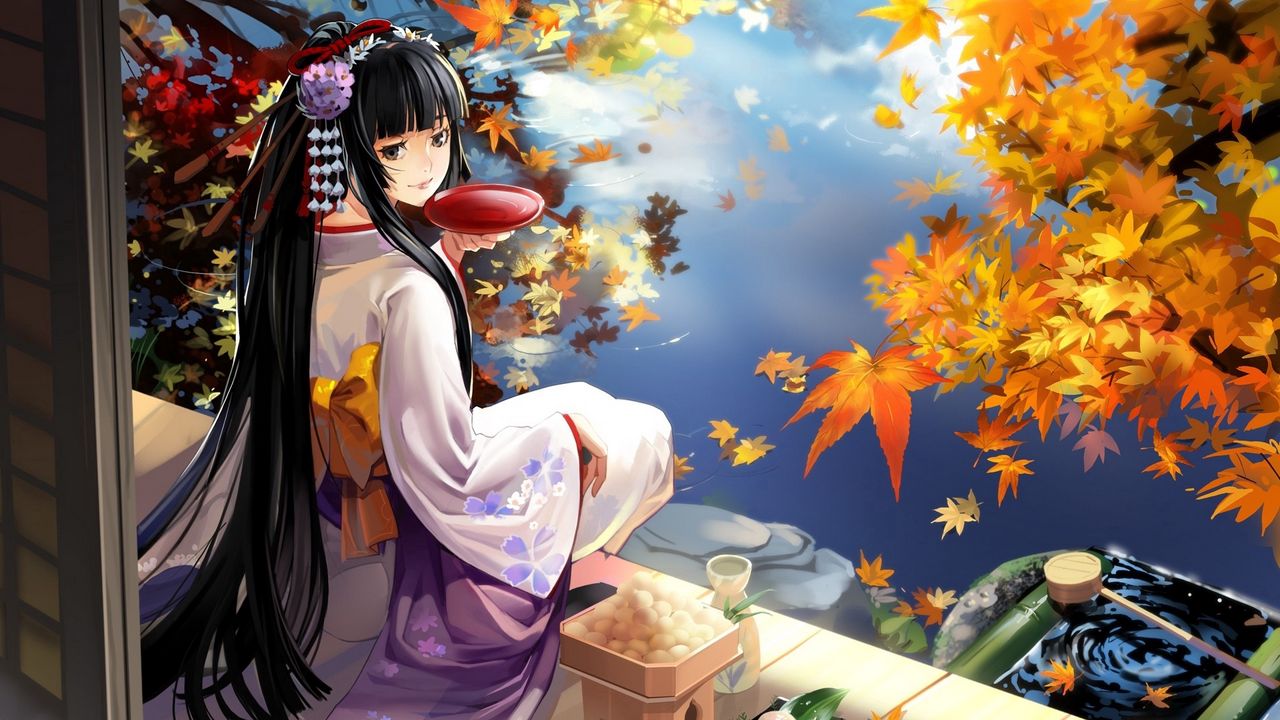 Wallpaper anime, girl, geisha, kimono
