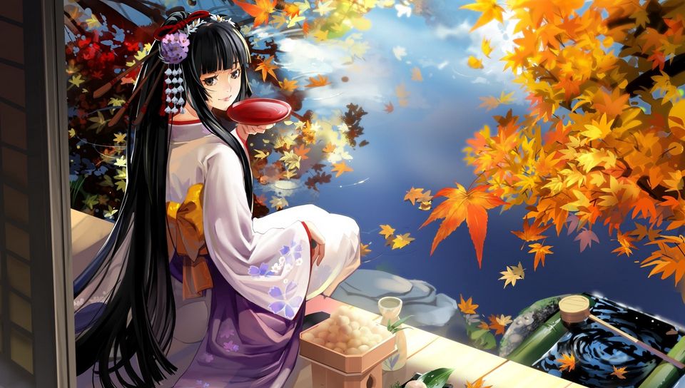 Download Wallpaper 960x544 Anime Girl Geisha Kimono Playstation Ps Vita Hd Background