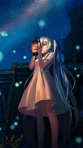 Preview wallpaper anime, girl, glow, lights, night, lamp