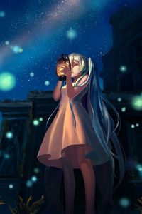 Preview wallpaper anime, girl, glow, lights, night, lamp