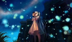 Preview wallpaper anime, girl, glow, lights, night, lamp