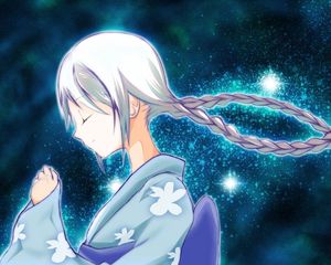 Preview wallpaper anime, girl, glow, outer, space, kimono, smile