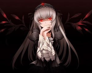 Preview wallpaper anime, girl, gothic, eyes, red