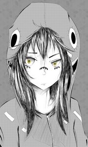 Preview wallpaper anime, girl, graphic, hat, black white