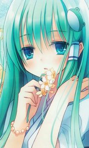 Preview wallpaper anime, girl, hair, long, flower, narcissus, eye