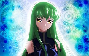 Preview wallpaper anime, girl, hair, green eyes, radiance, light