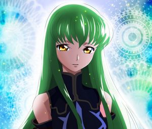 Preview wallpaper anime, girl, hair, green eyes, radiance, light