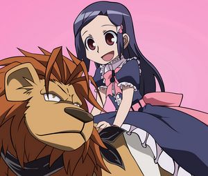 Preview wallpaper anime, girl, happiness, lion, dress