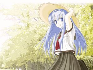 Preview wallpaper anime, girl, hat, hair, sun