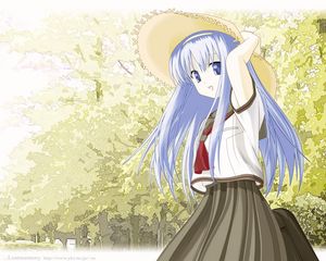 Preview wallpaper anime, girl, hat, hair, sun