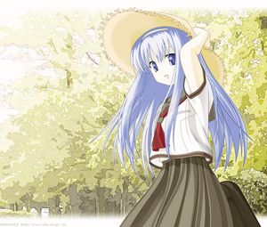 Preview wallpaper anime, girl, hat, hair, sun