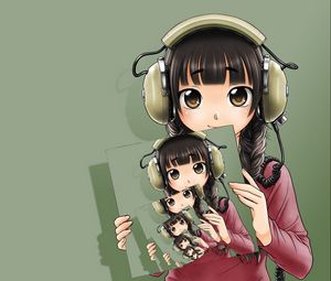 Preview wallpaper anime, girl, headphones, photographs, copies