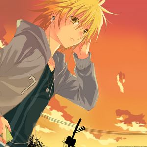 Preview wallpaper anime, girl, headphones, sunset, evening