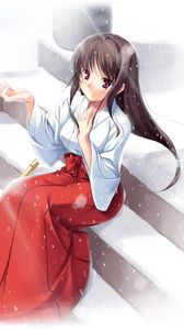 Preview wallpaper anime, girl, kimono, snow, broom