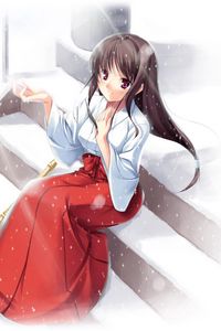 Preview wallpaper anime, girl, kimono, snow, broom