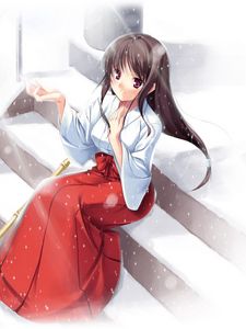 Preview wallpaper anime, girl, kimono, snow, broom